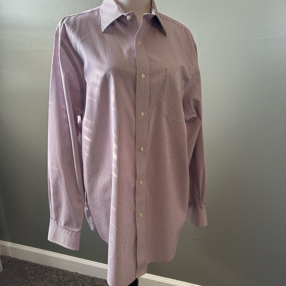 Ralph Lauren men’s button down dress shirt size 16.5 red white, blue striped